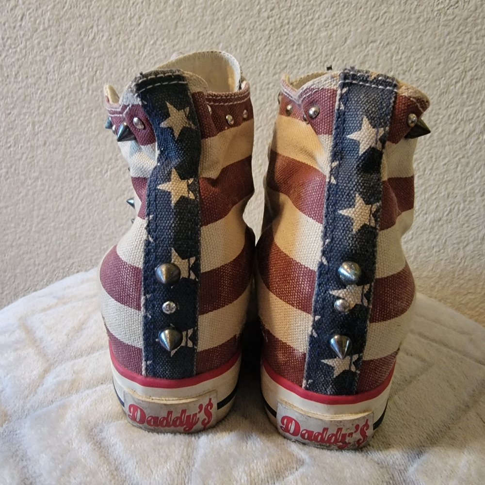 Women's High-Top Sneaker Wedges in Red, White & Blue - Picture 4 of 7